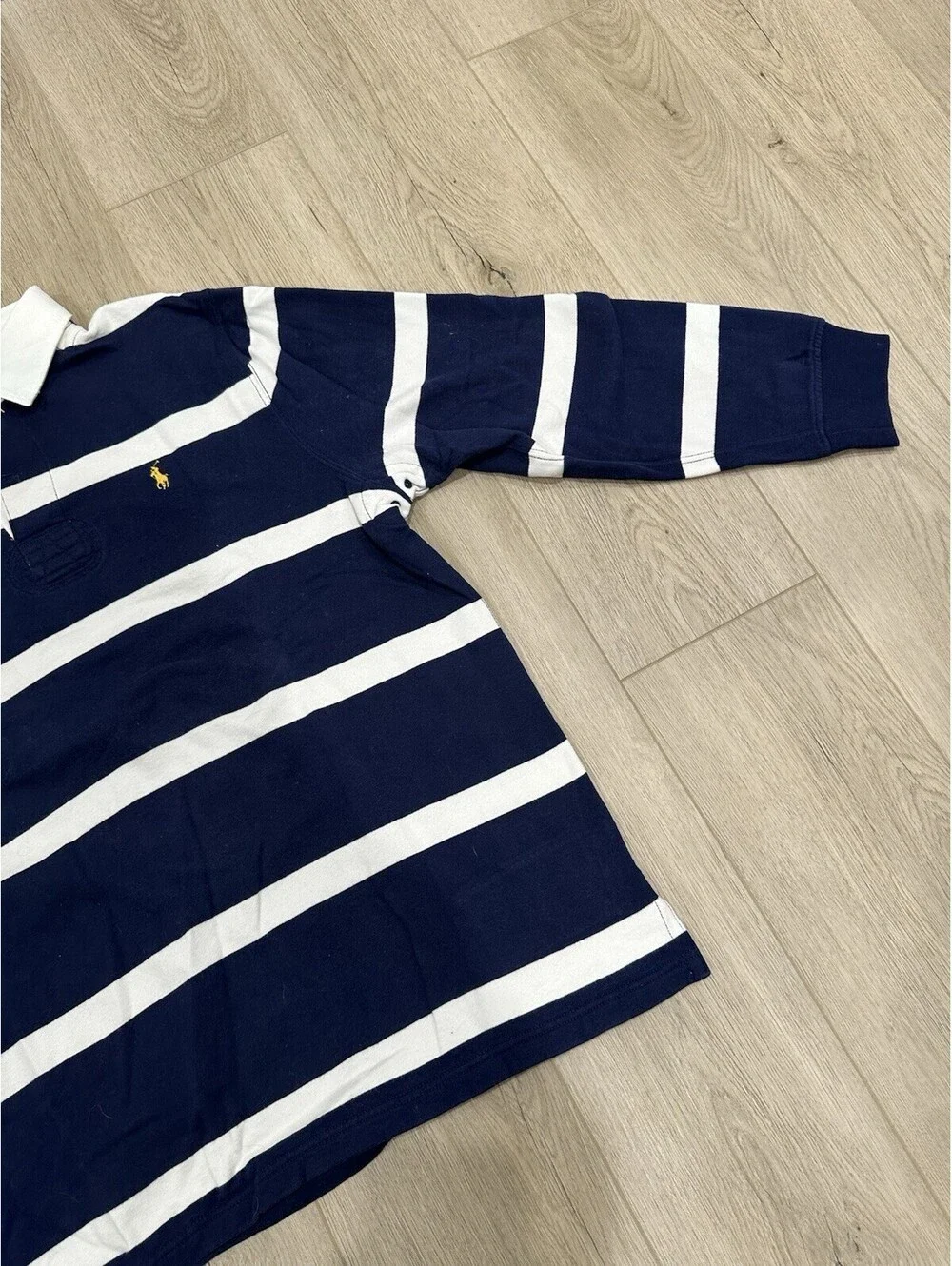 Polo Ralph Lauren Shirt Mens XL Blue White Rugby Striped Collar Pony Logo